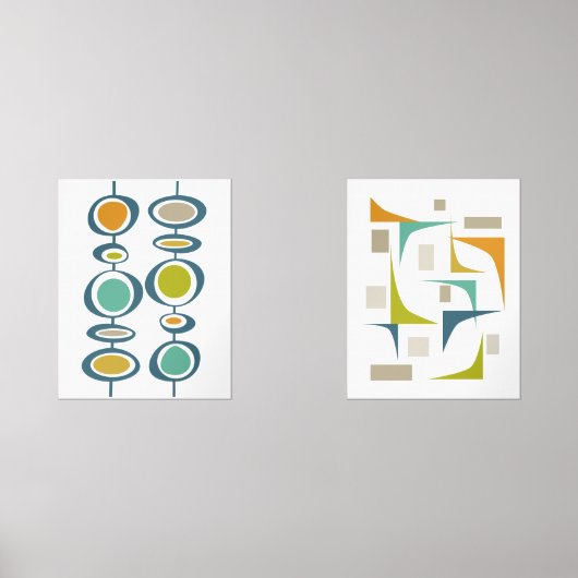 Abstract Turquoise Sinaasappel Groen Mid Century M Muurkunst Sets (Voorkant)