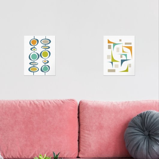 Abstract Turquoise Sinaasappel Groen Mid Century M Muurkunst Sets (Woonkamer)