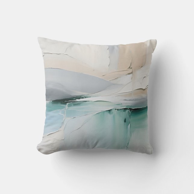 Abstract Turquoise Witte Textuur Kussen (Voorkant)