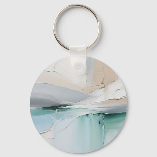 Abstract Turquoise Witte Textuur Sleutelhanger (Voorkant)