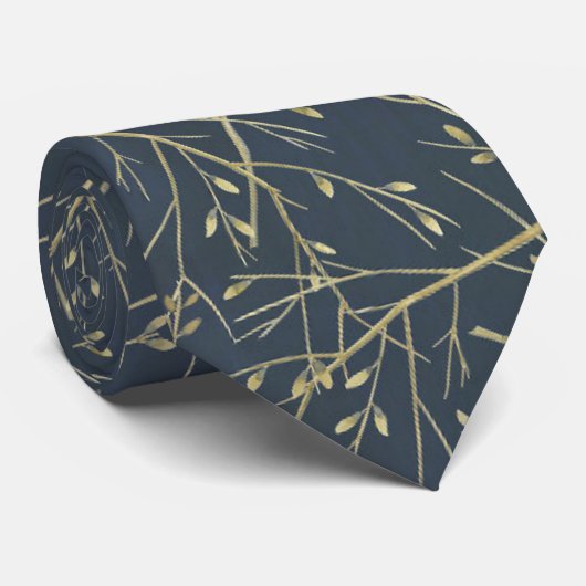 Abstract Twigs Navy blauw grijs Stropdas (Opgerold)