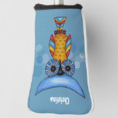 Abstract Uil Blauw Hoofd Geel Lichaam Cirkels Dash Golfheadcover (Draai 90)