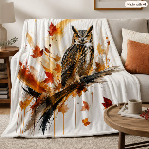 Abstract Uil Siermotief Herfstbladeren Fleece Deken