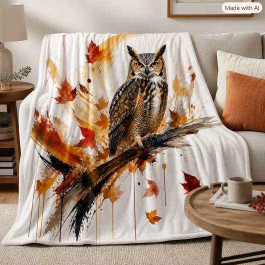Abstract Uil Siermotief Herfstbladeren Fleece Deken