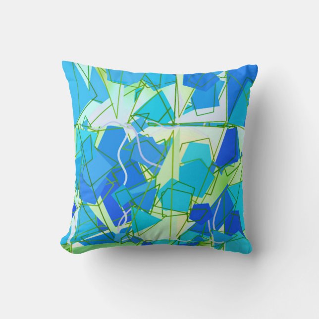 Abstract uit het midden van de eeuw, aqua en hemel kussen (Voorkant)