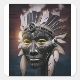 Abstract Uitzicht van Native American Chief Vierkante Sticker