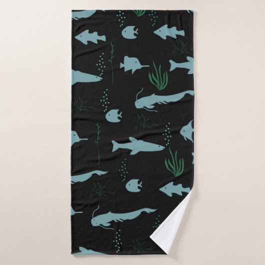Abstract underwater pattern with fishes and seawee badhanddoek (Badhanddoek)