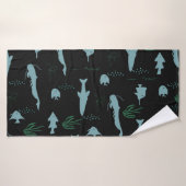 Abstract underwater pattern with fishes and seawee badhanddoek (Badhanddoek)
