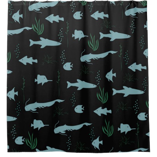 Abstract underwater pattern with fishes and seawee douchegordijn (Voorkant)