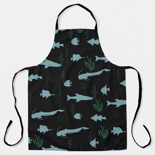 Abstract underwater pattern with fishes and seawee schort (Voorkant)