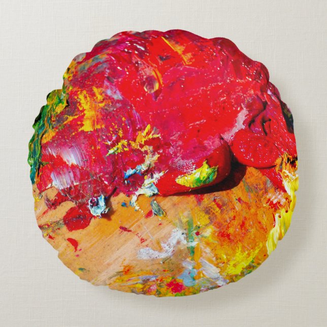 Abstract Van Kleurrijk Schilderpalet Rond Kussen (Voorkant)