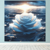 Abstract van Ocean Blue en White Rose Canvas Art (Insitu (Houten vloer))
