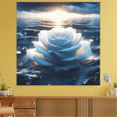 Abstract van Ocean Blue en White Rose Canvas Art (Insitu (Woonkamer))