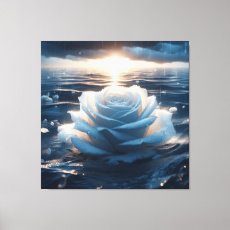 Abstract van Ocean Blue en White Rose Canvas Art Afdruk