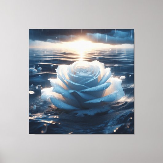 Abstract van Ocean Blue en White Rose Canvas Art Afdruk (Voorkant)