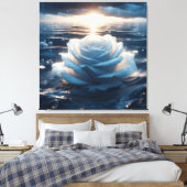 Abstract van Ocean Blue en White Rose Canvas Art Afdruk (Insitu (Slaapkamer))