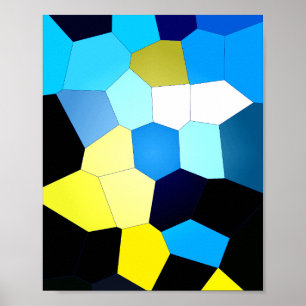 Abstract veelhoekig patroon in blauw en geel poster