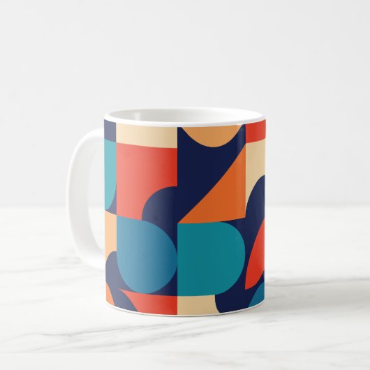 Abstract veelkleurig geometrisch vormenpatroon koffiemok (Voorkant links)