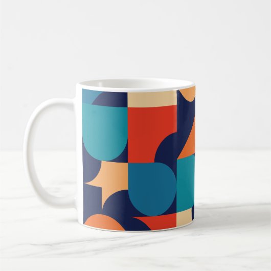 Abstract veelkleurig geometrisch vormenpatroon koffiemok (Links)
