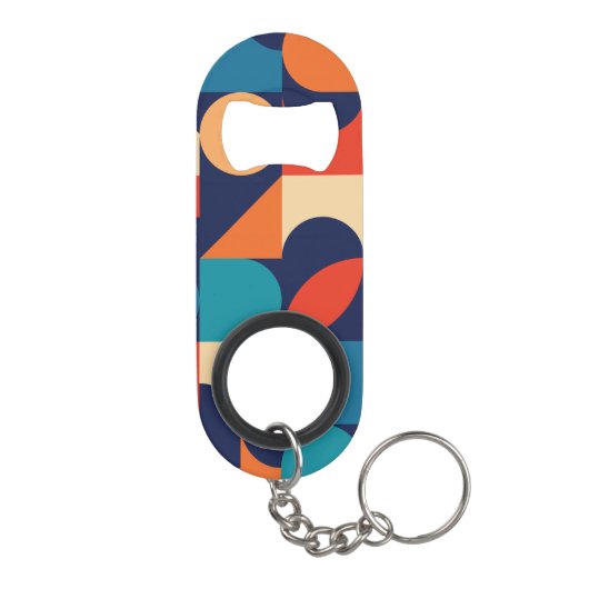 Abstract veelkleurig geometrisch vormenpatroon mini flessenopener (Achterkant)