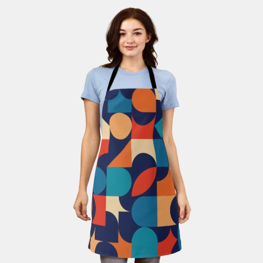 Abstract veelkleurig geometrisch vormenpatroon schort (Gedragen)
