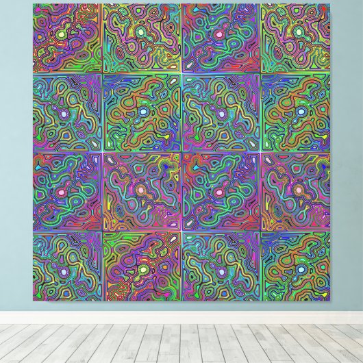 abstract veelkleurig neon tegel ontwerp canvas afdruk (Insitu (Houten vloer))