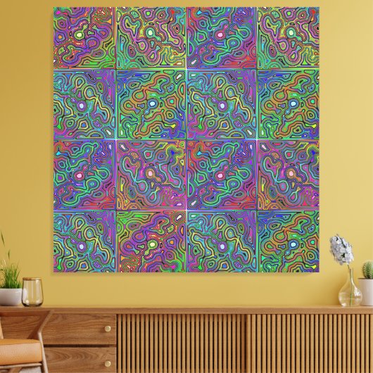 abstract veelkleurig neon tegel ontwerp canvas afdruk (Insitu (Woonkamer))