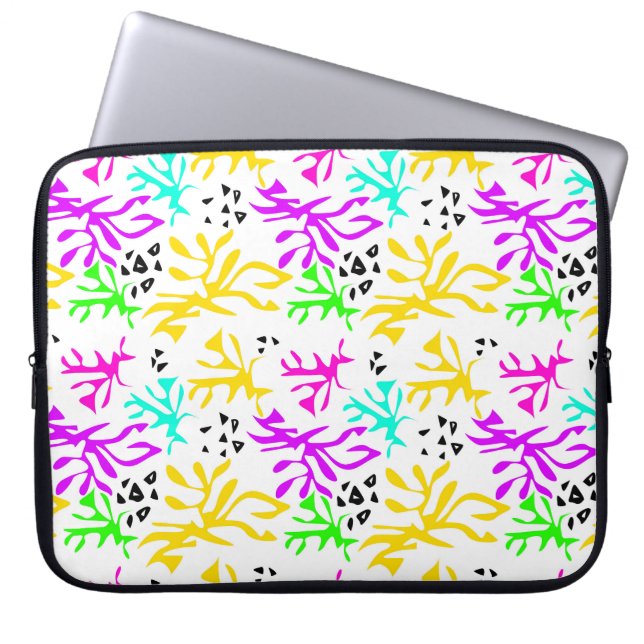 Abstract veelkleurig neonpatroon laptop sleeve (Voorkant)