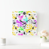 Abstract veelkleurig neonpatroon vierkante klok (Huis)