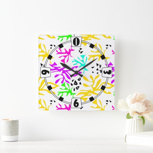 Abstract veelkleurig neonpatroon vierkante klok (Huis)