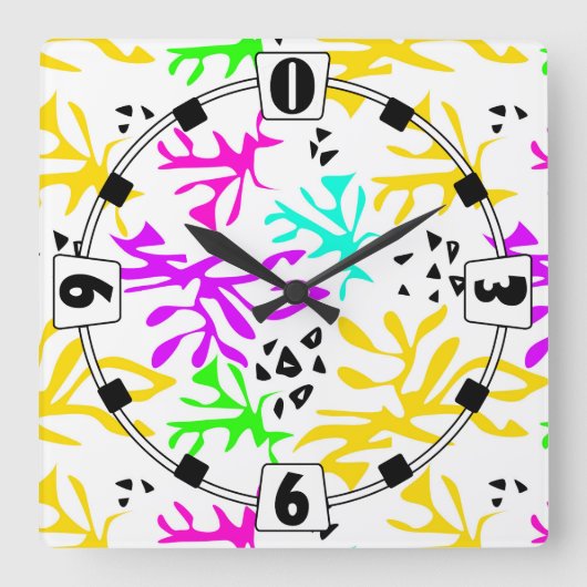 Abstract veelkleurig neonpatroon vierkante klok (Voorkant)