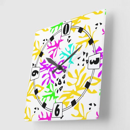 Abstract veelkleurig neonpatroon vierkante klok (Hoek)