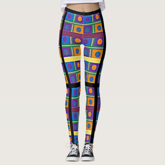 Abstract veelkleurig patroon met vierkanten en Sti Leggings (Voorkant)