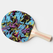 Abstract veelkleurige blauw geel roze zwart tafeltennisbatje (Zijkant)