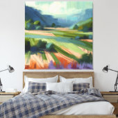 Abstract veld met groene lucht, roze tinten canvas afdruk (Insitu (Slaapkamer))