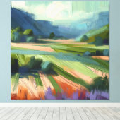 Abstract veld met groene lucht, roze tinten canvas afdruk (Insitu (Houten vloer))