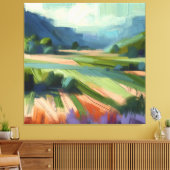 Abstract veld met groene lucht, roze tinten canvas afdruk (Insitu (Woonkamer))