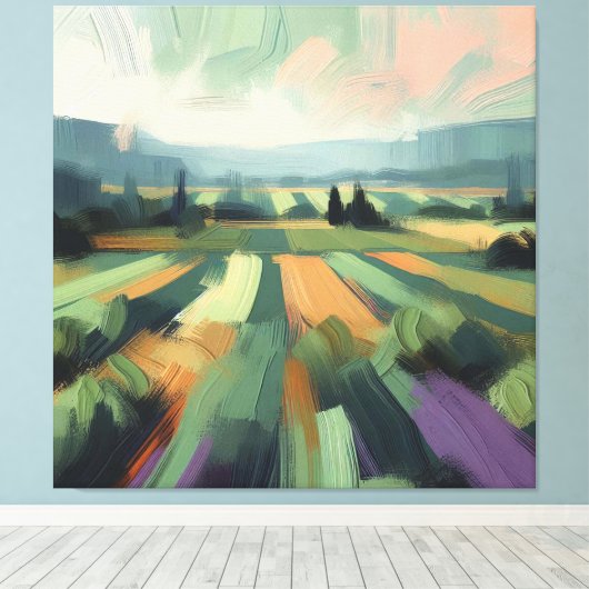 Abstract Veld met Sinaasappel, Groenen, Paarse, Ro Canvas Afdruk (Insitu (Houten vloer))