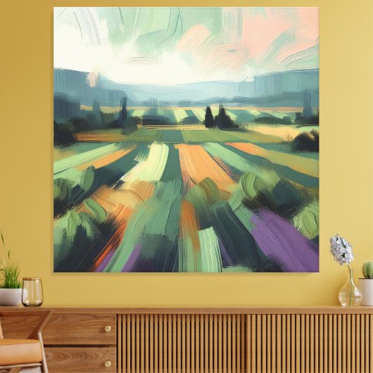 Abstract Veld met Sinaasappel, Groenen, Paarse, Ro Canvas Afdruk (Insitu (Woonkamer))