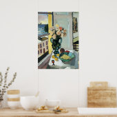 Abstract venster- en wijnglas poster (Keuken)