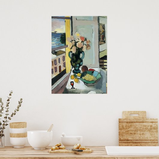 Abstract venster- en wijnglas poster (Keuken)