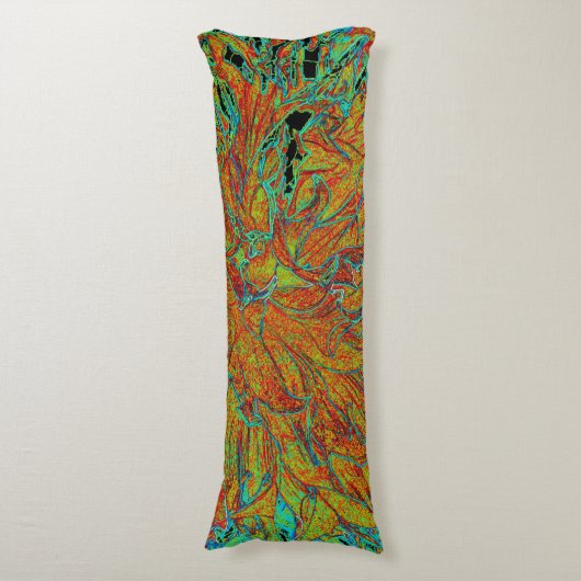 Abstract verbrand Sinaasappel en Green Dahlia Bloo Lichaamskussen (Voorkant Verticaal)