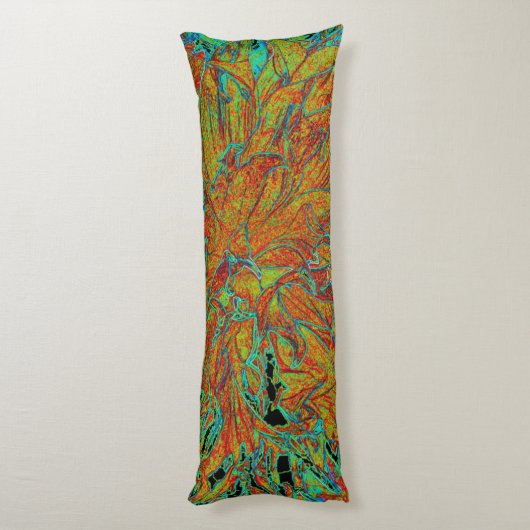 Abstract verbrand Sinaasappel en Green Dahlia Bloo Lichaamskussen (Achterkant (Verticaal))