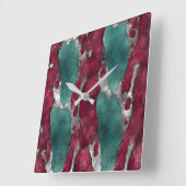 Abstract Verdigris & Robijn met Metallic Zilver Vierkante Klok (Hoek)