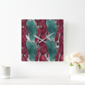 Abstract Verdigris & Ruby with Metallic Silver Vierkante Klok (Huis)