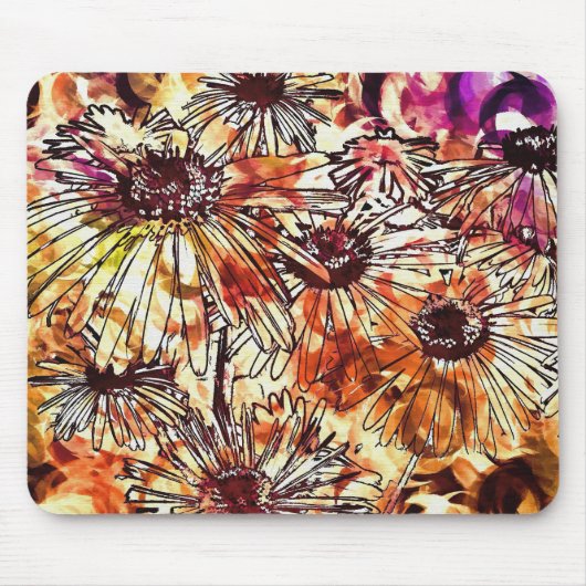 Abstract verfklodder zonnebloempatroon muismat (Voorkant)