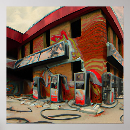Abstract Verlaten Benzinepomp Ai Kunst Poster (Voorkant)
