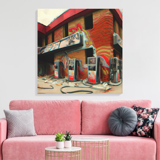 Abstract verlaten tankstation AI Art Canvas Afdruk (Insitu (Woonkamer))