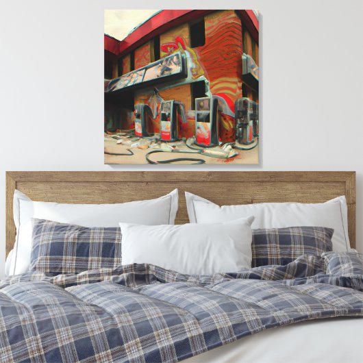 Abstract verlaten tankstation AI Art Canvas Afdruk (Insitu (Slaapkamer))