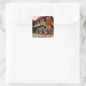 Abstract verlaten tankstation AI Art Vierkante Sticker (Tas)